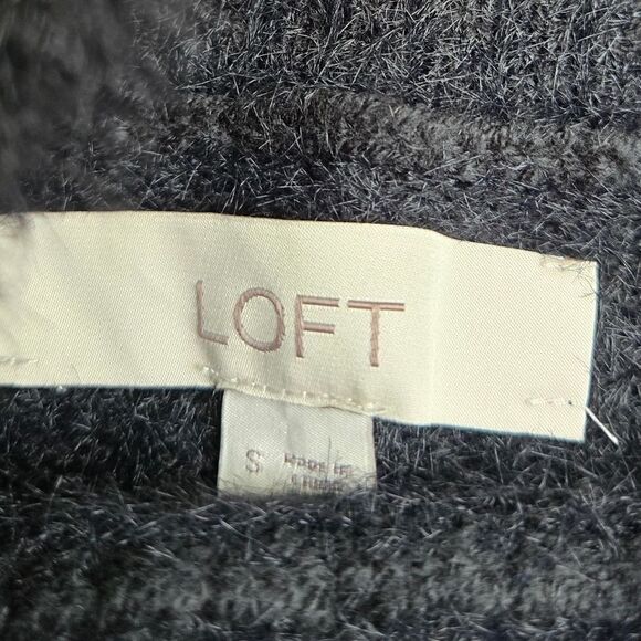 Loft Womens Sweater Small Black Faux Fur Fuzzy Mock Neck Essential Tunic size sm - Picture 2 of 7